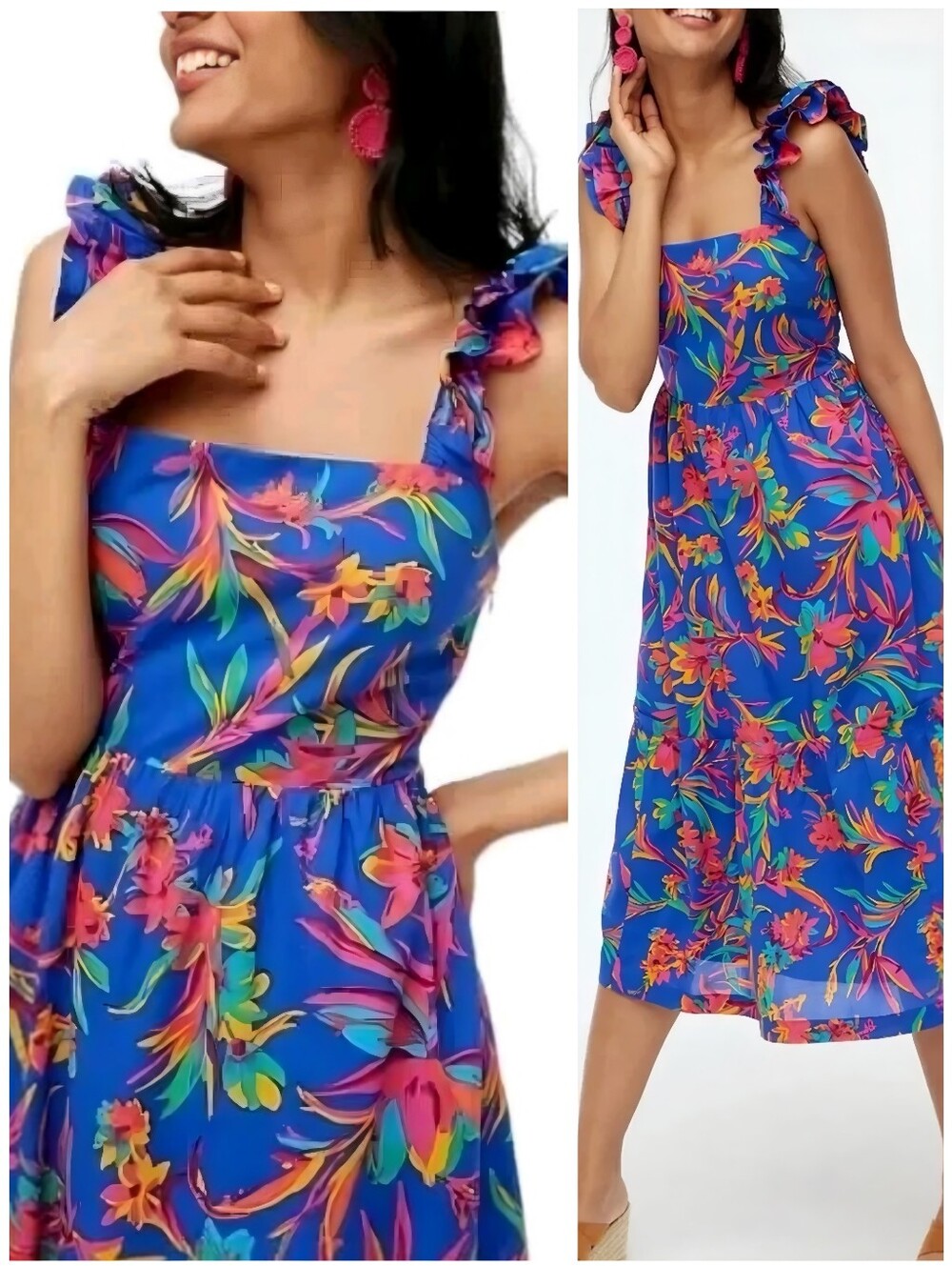 J. Crew Tropical Blue Pink Ruffle Strap Dress, 4